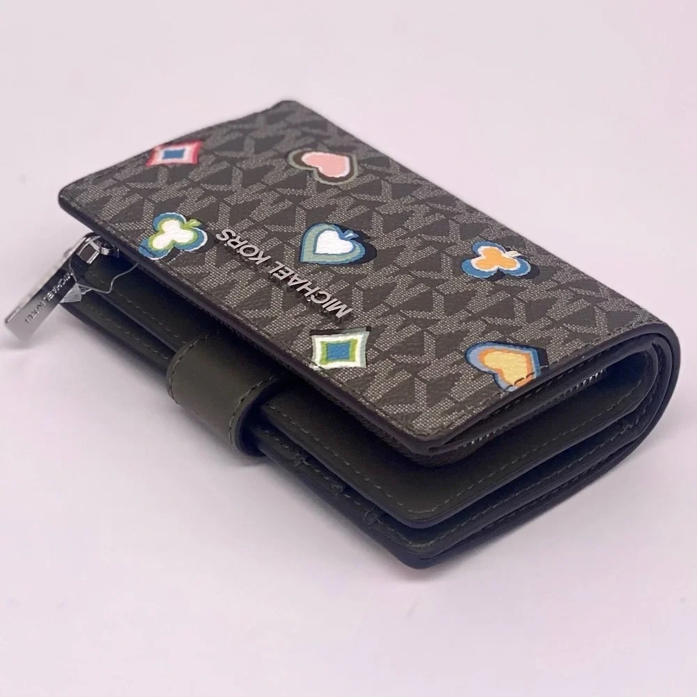 Michael Kors Multicolor Patterned Bifold Medium Wallet Olive